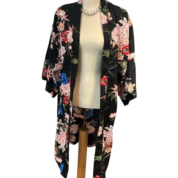 ANOTHER STORY Kimono Duster Size Large Beautiful Large Colourful Floral Pattern - Picture 1 of 6